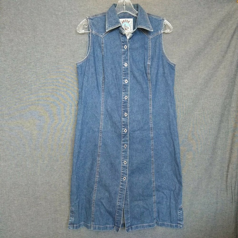 Vtg Jesse Jeans sleeveless Button Up Shirt Dress